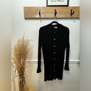 Mango Black stretch button down dress